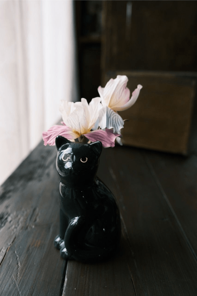 Iris in cat vase